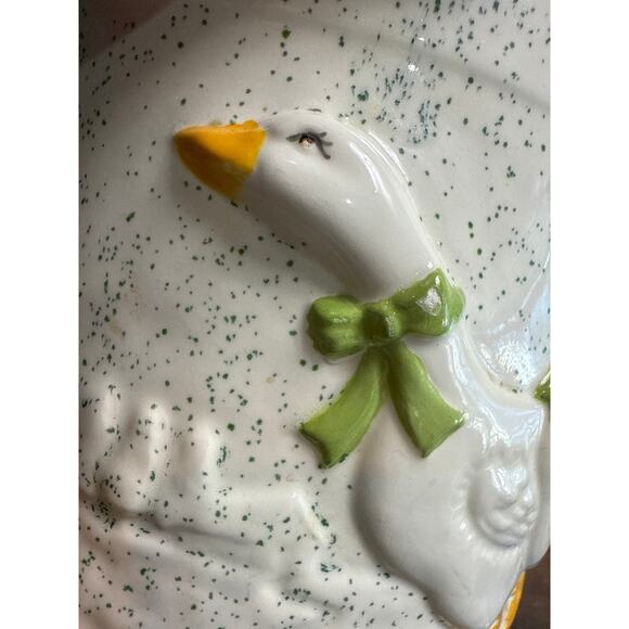 Ceramic Country Goose Blue Speckled Design Utensil Holder 90's Kitchen Decor - Picture 7 of 16